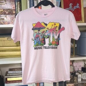 MTV Psychedelic Mushroom Graphic Pink Short Sleeved T-Shirt Size XS